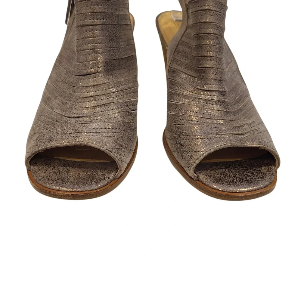 Paul Green Metallic Taupe Peep Toe Booties UK 6.5 US 9 Leather Chunky‎ Heel